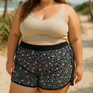 Lands' End Women’s Swim Shorts Black Floral Print Size 22